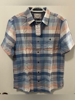 Flag & Anthem Men's Blue Mauve Coral Cream Short Sleeve Button Up Shirt Medium M